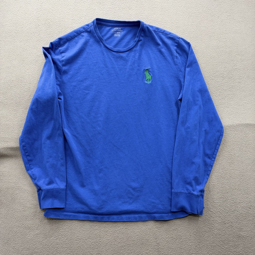Polo Ralph Lauren Shirt Mens Large Blue Long Sleeve Pony Logo Tee Tagless